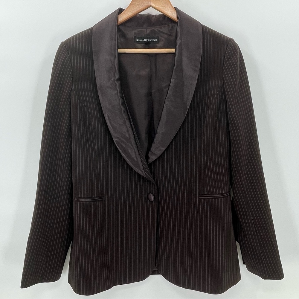 Jessica McClintock Brown and Pink Pinstripe Blazer Size 10